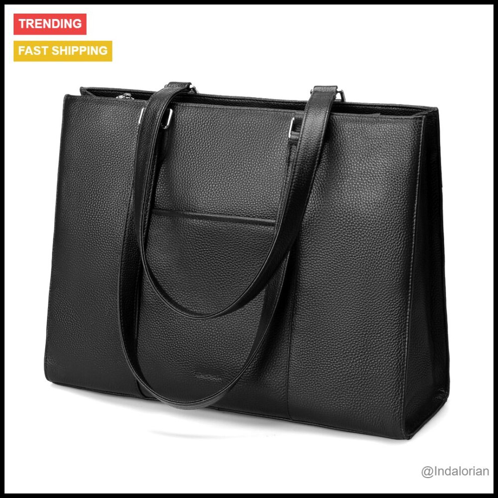 Genuine Leather Tote Bag With Laptop Compartment Professional Work Satchel